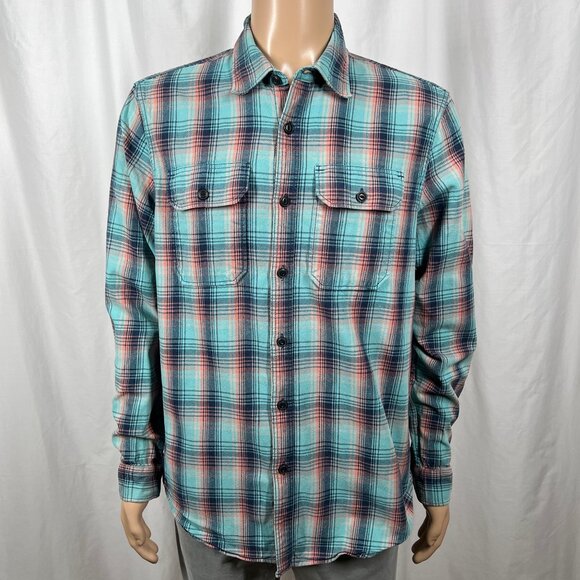 Eddie Bauer Men Large Light Blue Plaid Twill Flannel Long Sleeve Button-Up Shirt - Picture 1 of 7